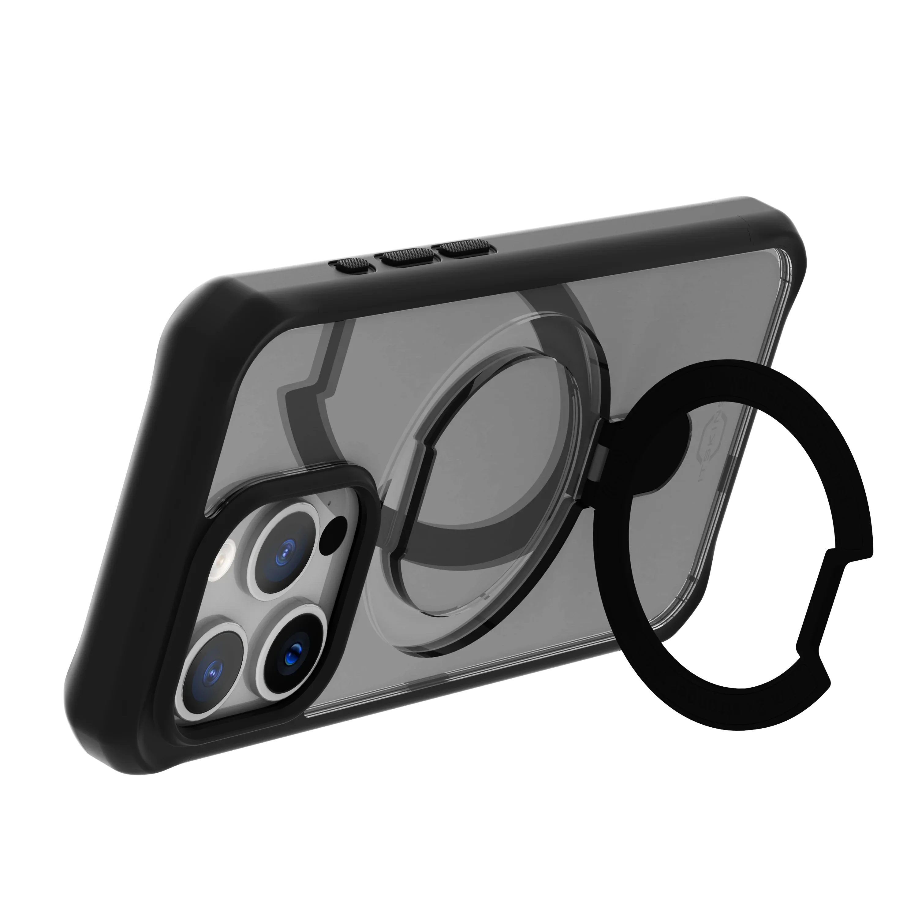 Itskins Hybrid Stand iPhone 15 Pro Max Magsafe Case - Black And Transparent - Tashqila Itskins Hybrid Stand iPhone 15 Pro Max Magsafe Case - Black And Transparent - Tashqila